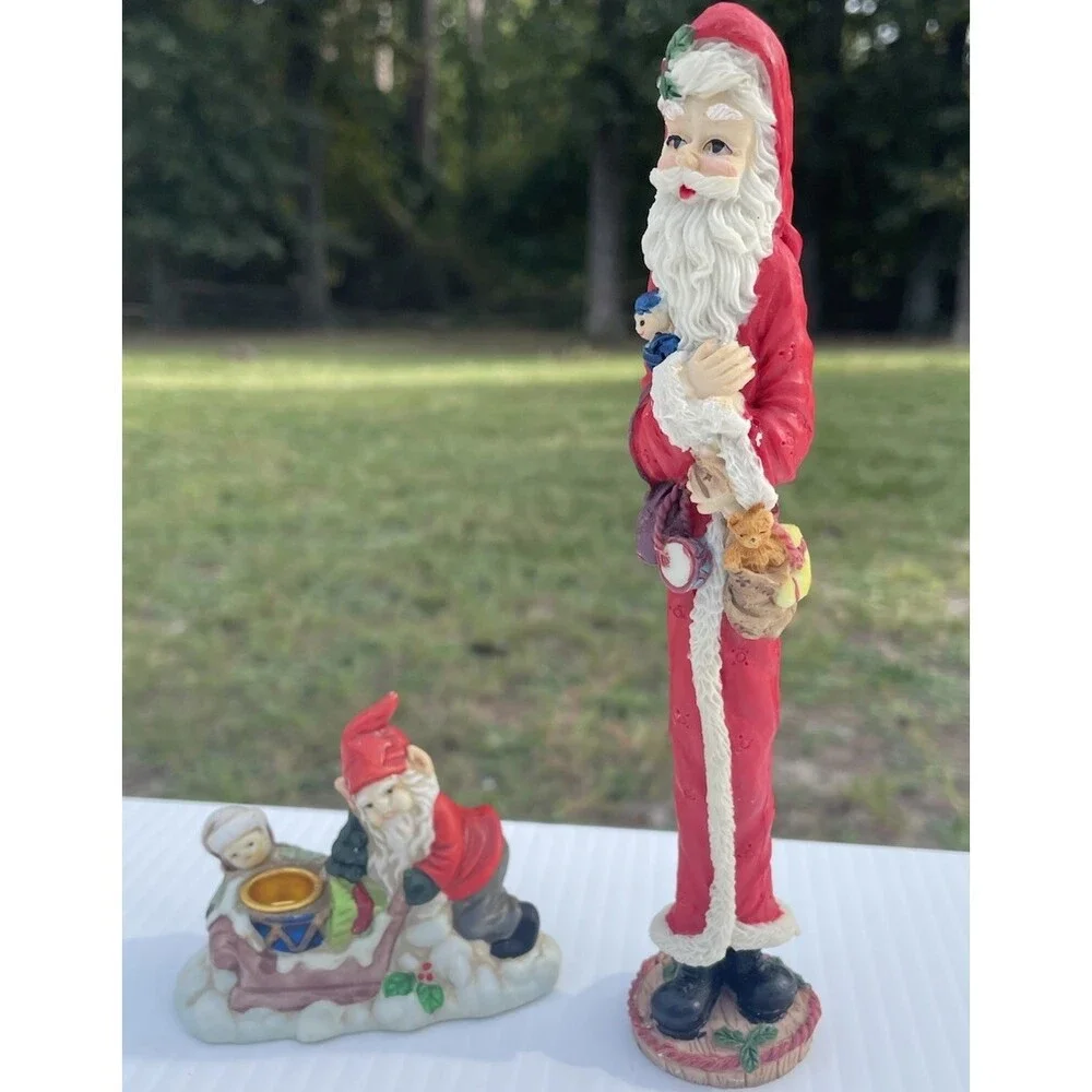 Christmas Santa Figurine Decor Lot Train Gnome Holly Salt Pepper 6 Pc